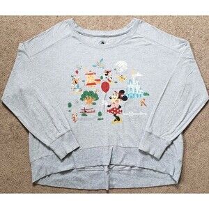 Walt Disney World Women's Sweatshirt Four Parks Icons Rhinestones Minnie Gray XL